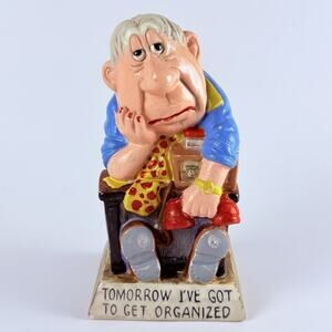 Vintage Rare Russ Berrie Color Painted “Tomorrow I’ve Got To Get Organized” 1974